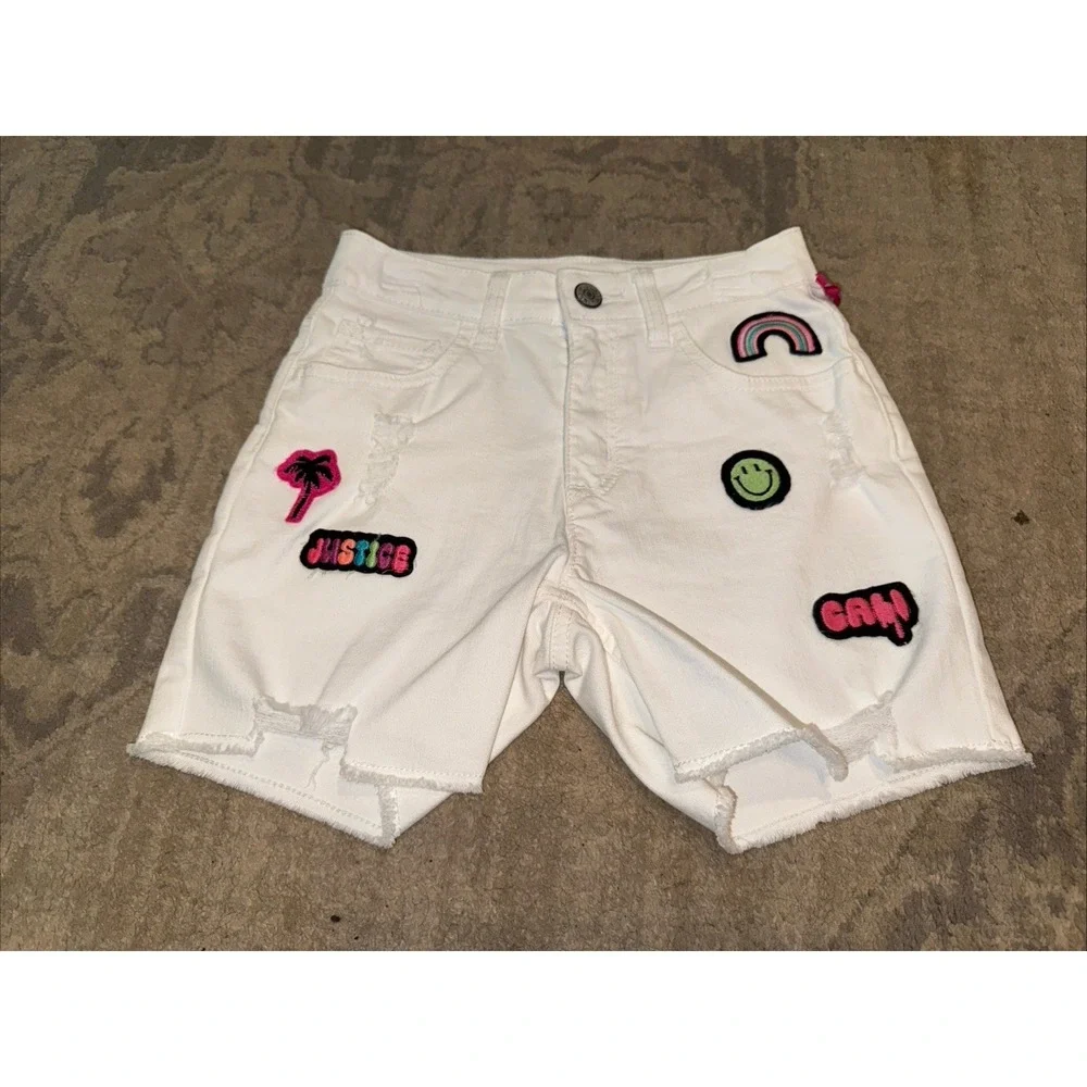 New Girls Youth Justice White Denim Midi cutoff‎ shorts Patches Size 14
